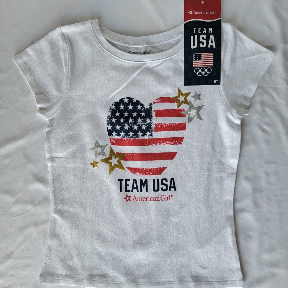 American Girl T-Shirt For GIRLS, Team USA Patriotic Heart Flag, Size 7/8 (NWT!)
